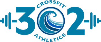 The logo for crossfit 302 athletics has a wave in the middle of it.