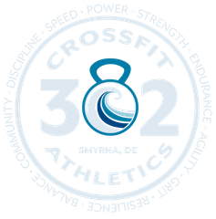 The logo for crossfit 302 athletics has a wave in the middle of it.