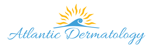 The logo for atlantic dermatology shows a sun and a wave.