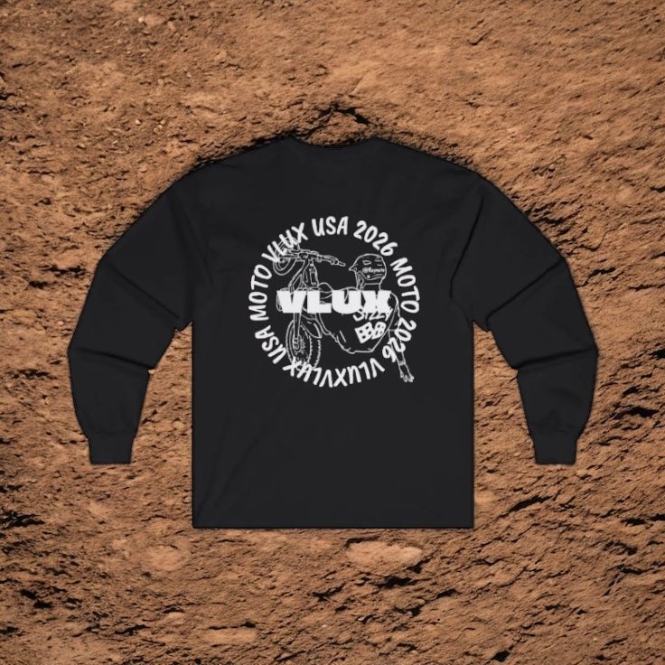Black long-sleeve shirt with a white motocross design and 