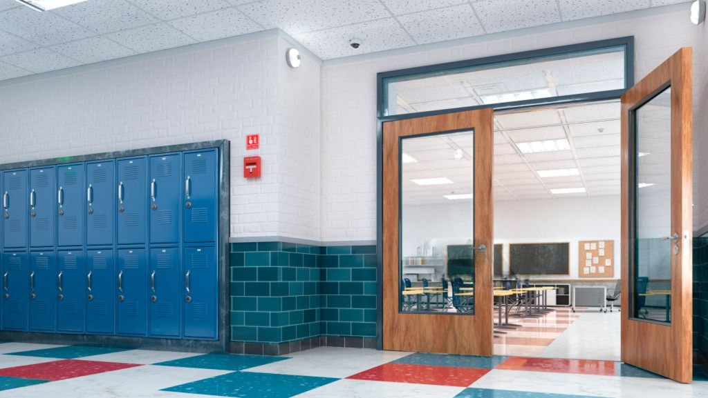 School corridor with lockers