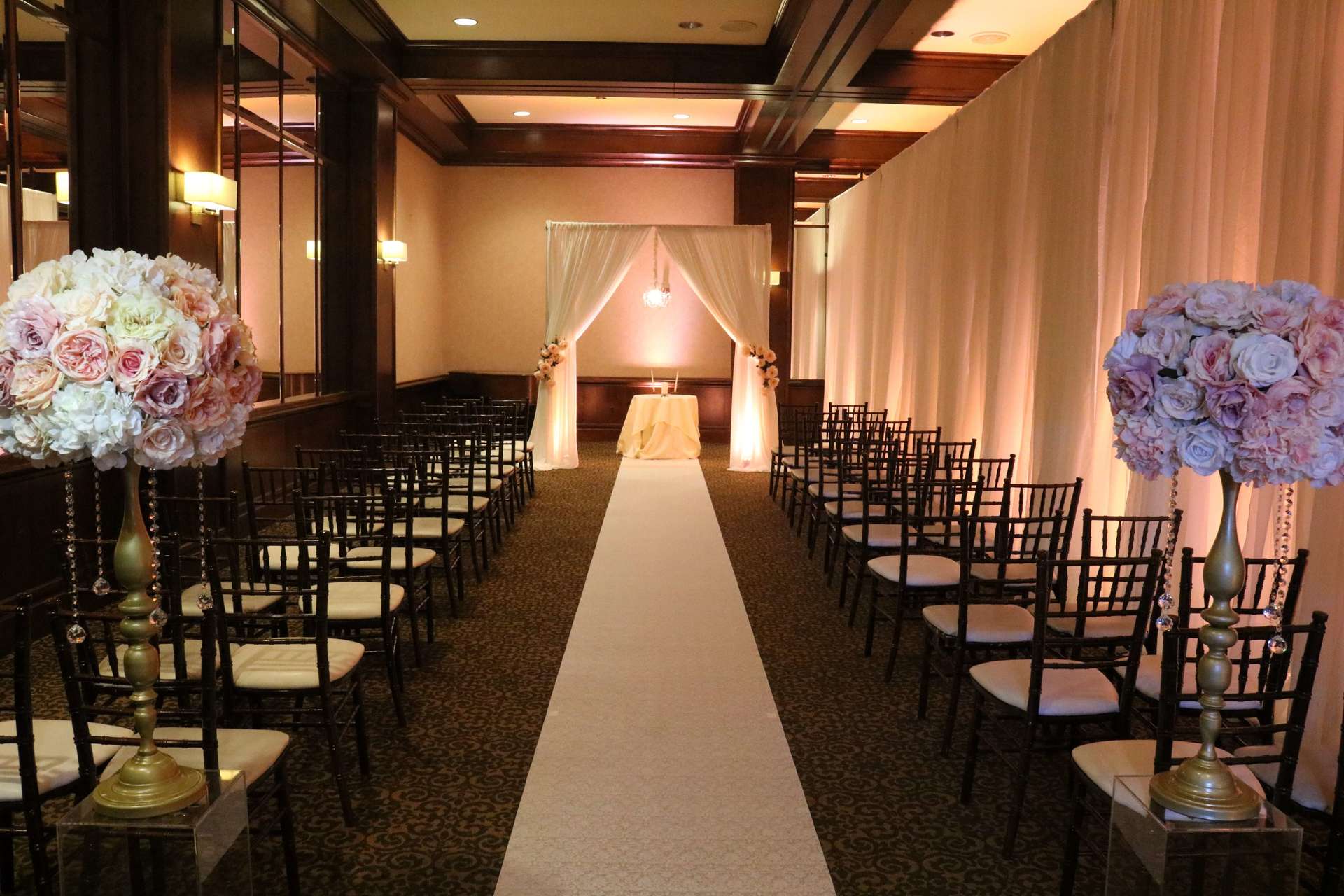 Arden Hills Resort Heritage Room Wedding Sacramento Blush Uplighting Ceremony Brighten Up Event Lighting