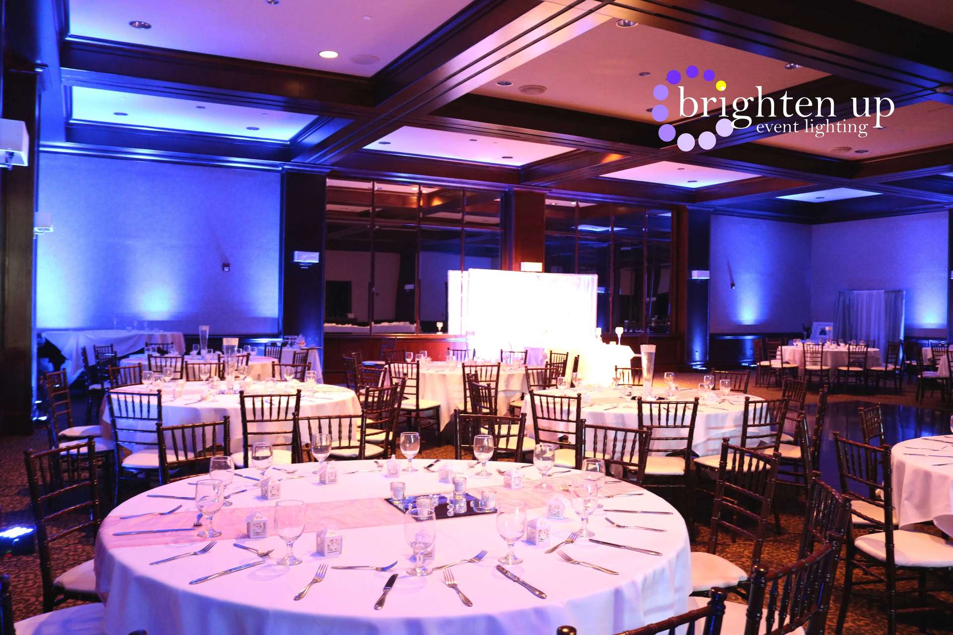 Arden Hills Resort Heritage Room Royal Blue Wedding Sacramento Uplighting Brighten Up Event Lighting