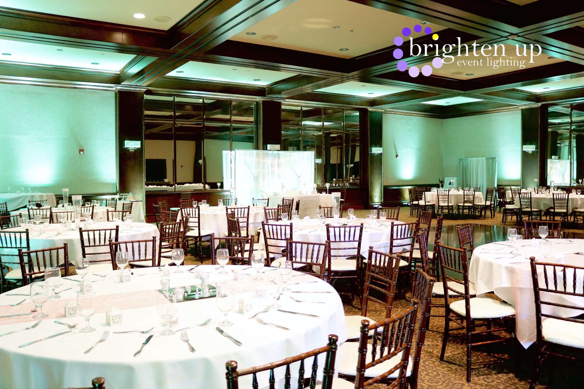 Arden Hills Resort Heritage Room Wedding Sacramento Uplighting Mint Green Brighten Up Event Lighting