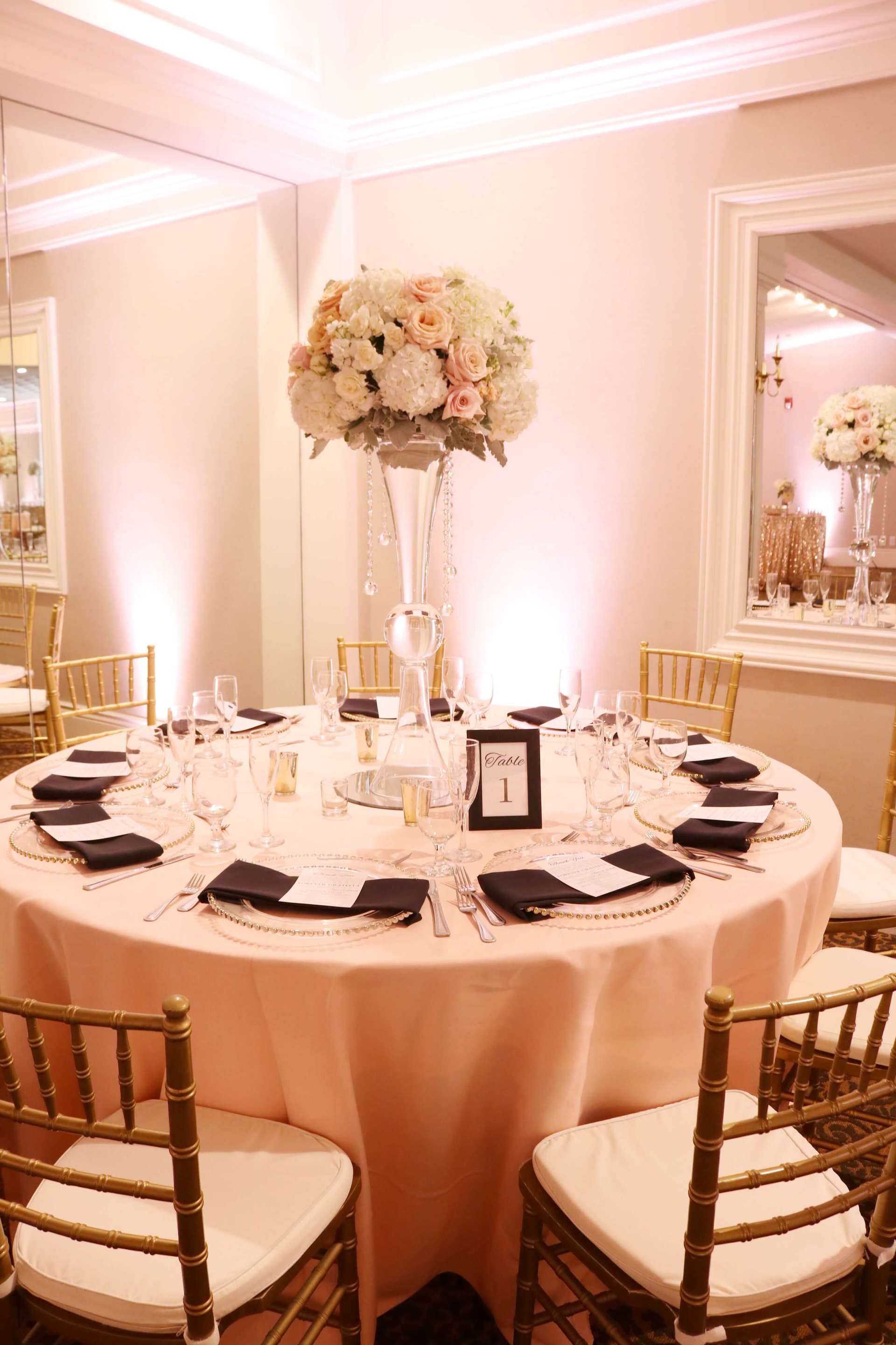 Arden Hills Resort Gold Room Wedding Sacramento Uplighting Soft Blush Pink Brighten Up Event Lighting