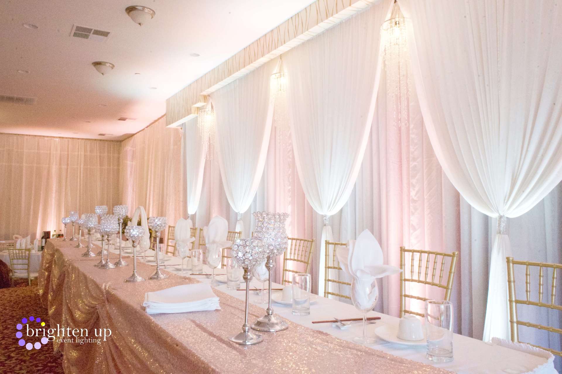 Asian Pearl Restaurant Wedding Sacramento Uplighting Light Pink Brighten Up Event Lighting