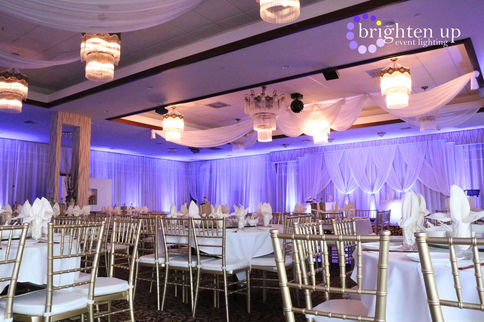 Asian Pearl Restaurant Wedding Sacramento Purple Periwinkle Uplighting Brighten Up Event Lighting
