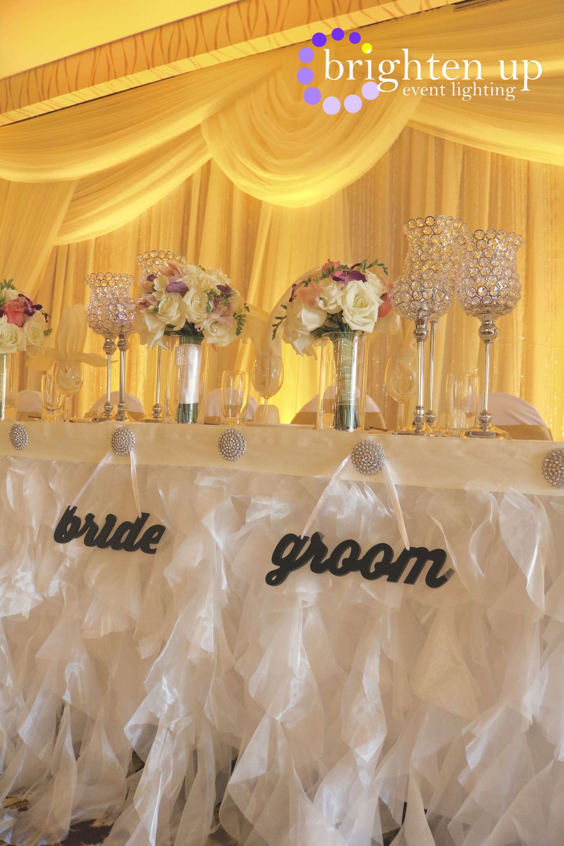 Asian Pearl Restaurant Wedding Sacramento Gold Yellow Uplighting Brighten Up Event Lighting