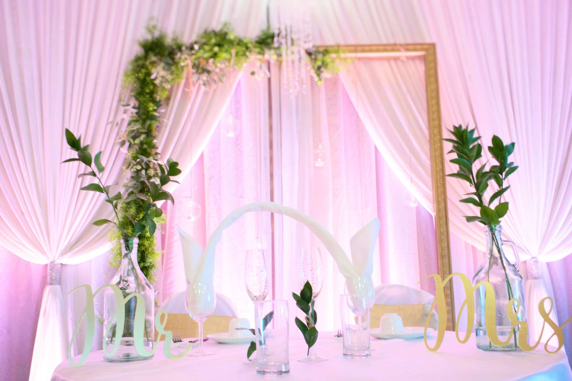 Asian Pearl Restaurant Wedding Sacramento Uplighting Soft Pink Brighten Up Event Lighting