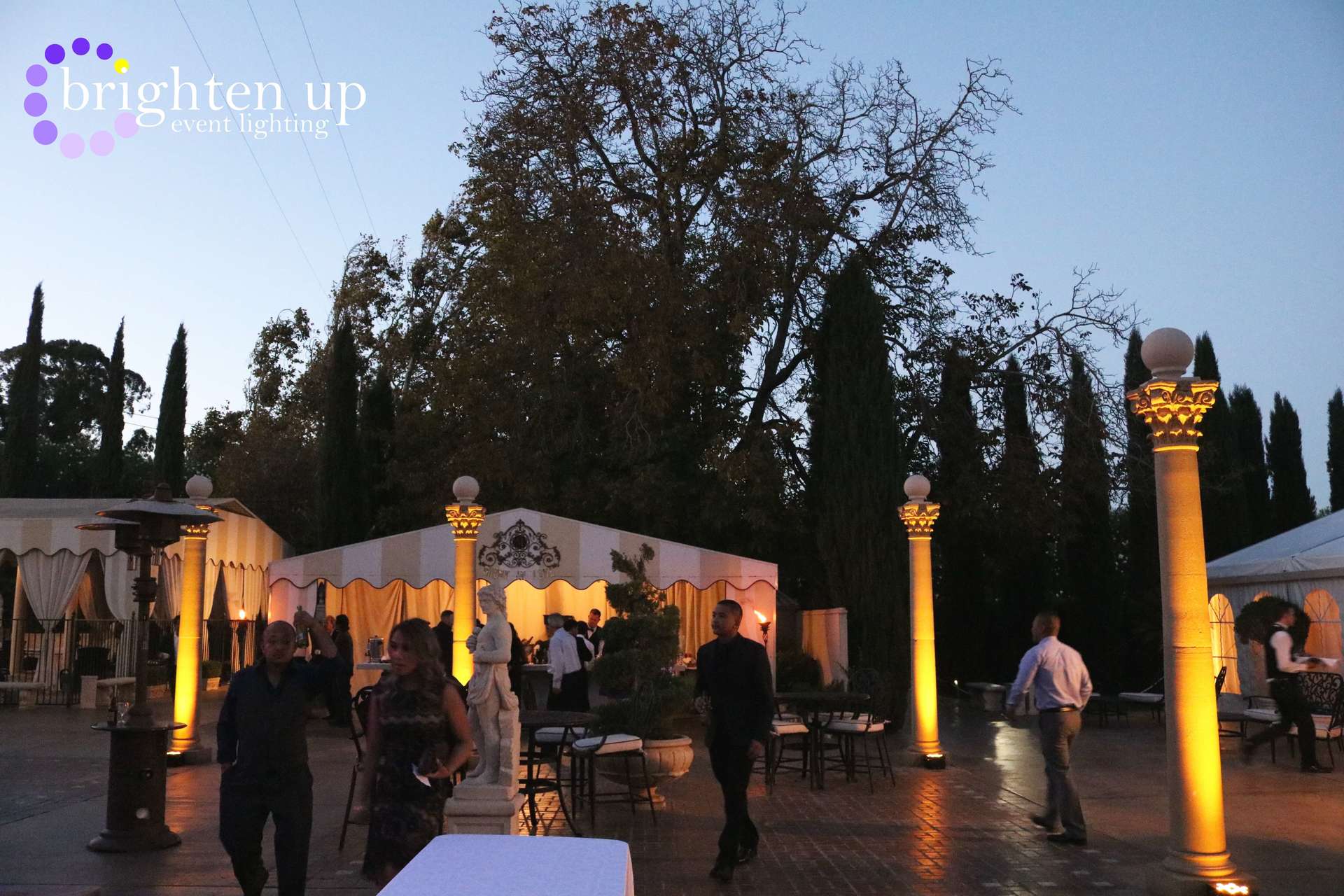 Grand Island Mansion Wedding Sacramento Gold Uplighting Brighten Up Event Lighting