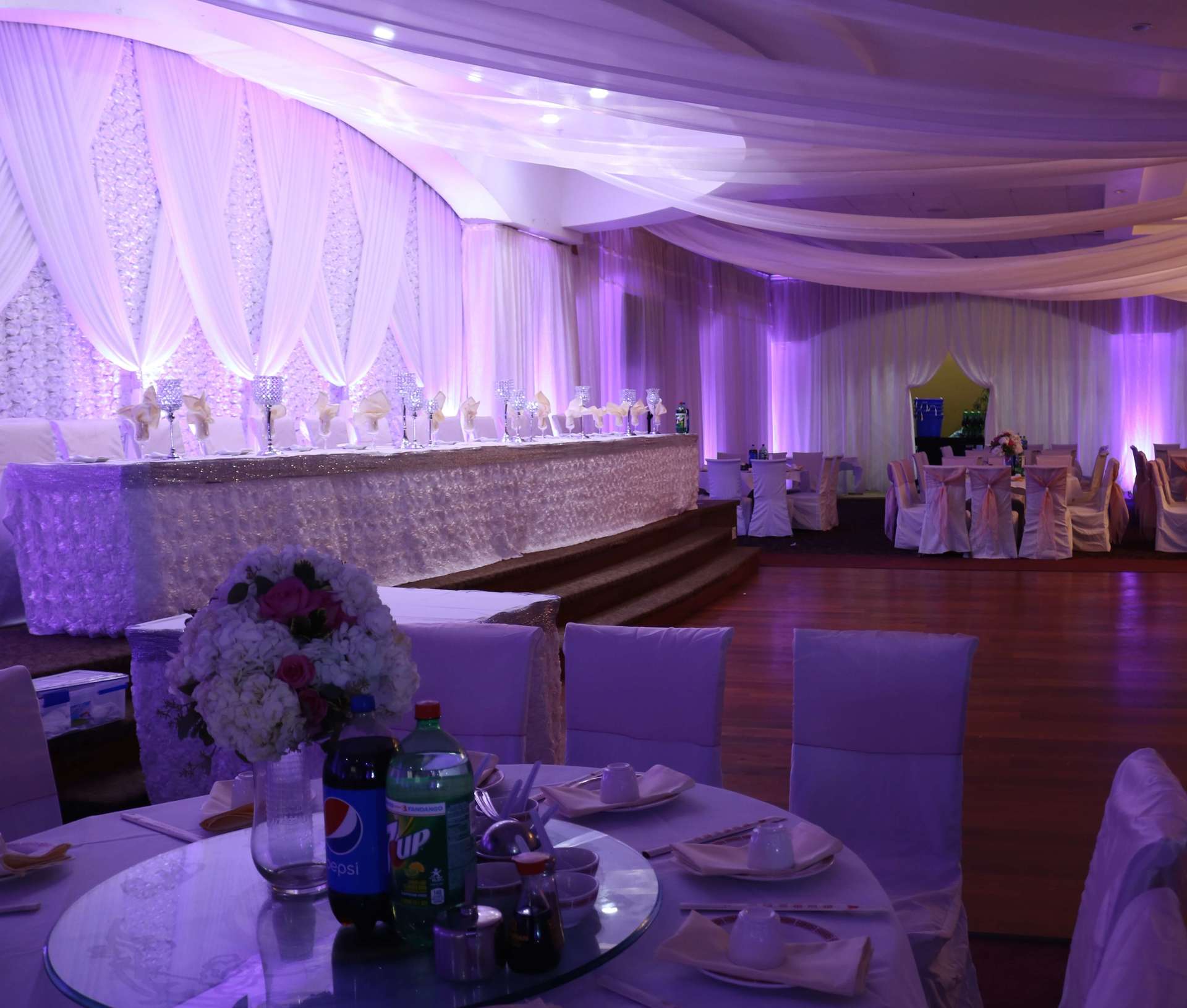 Happy Garden Restaurant Wedding Purple Lilac Stage Sacramento Brighten Up Event Lighting​