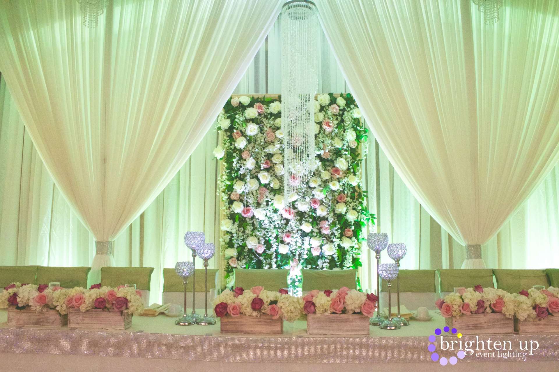 Happy Garden Restaurant Uplighting Green Mint Wedding Sacramento Brighten Up Event Lighting​