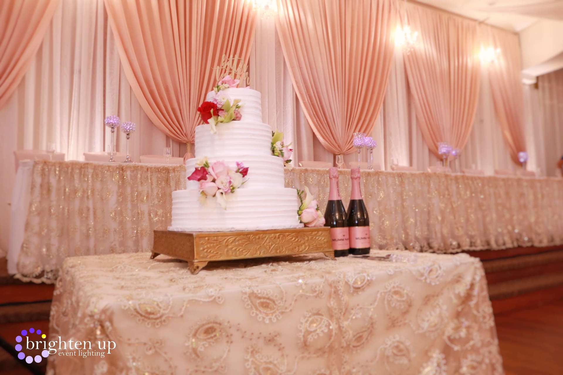 Happy Garden Restaurant Wedding Sacramento Champagne Uplighting Brighten Up Event Lighting​