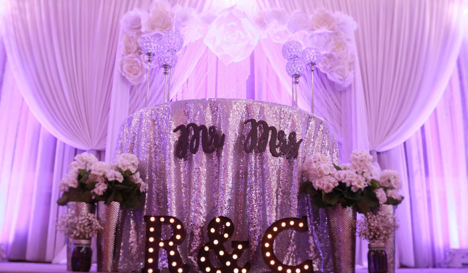 Kings Palace Restaurant Wedding Lilac Soft Purple Sacramento Brighten Up Event Lighting
