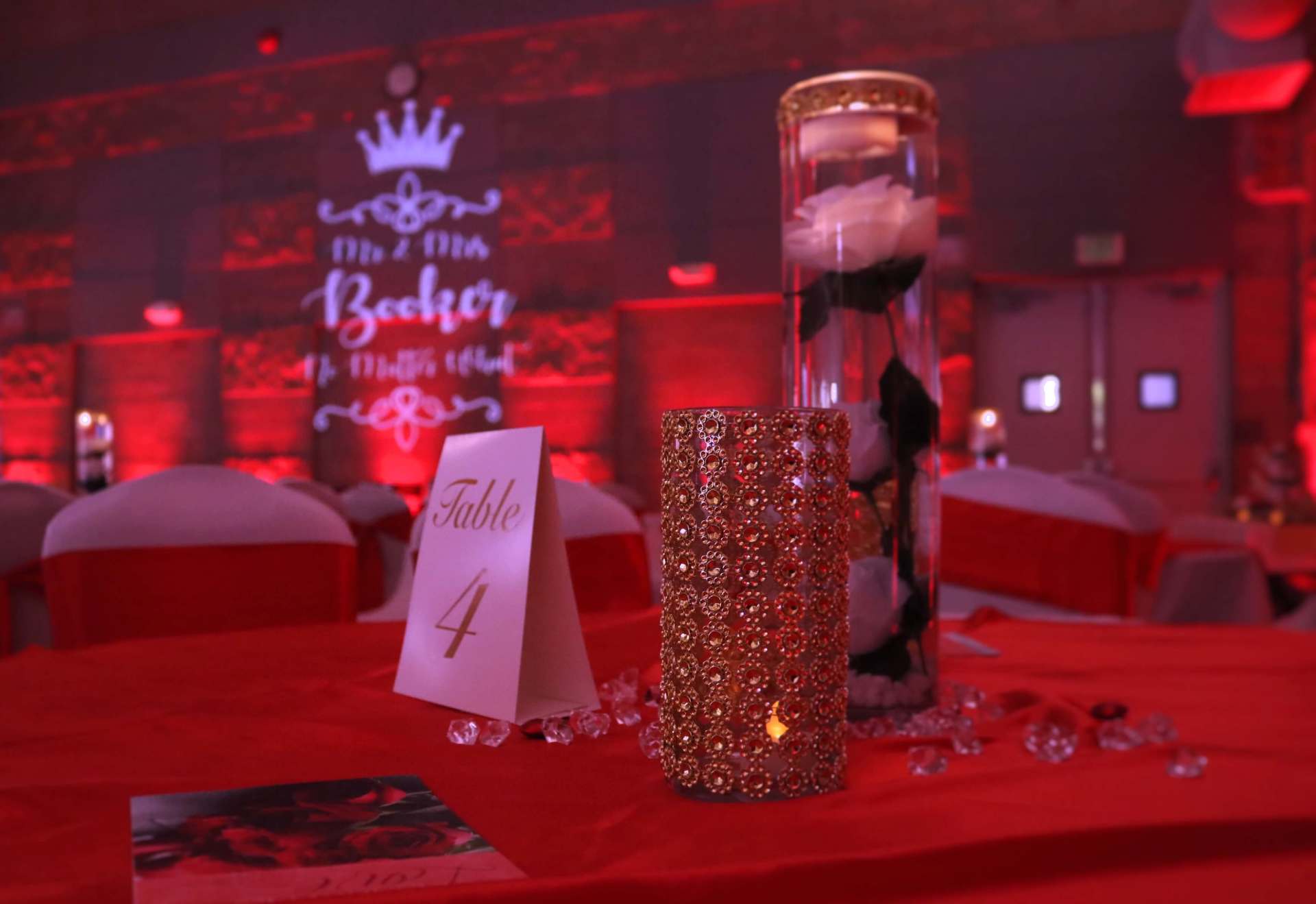 laguna town hall elk grove red uplighting wedding gold