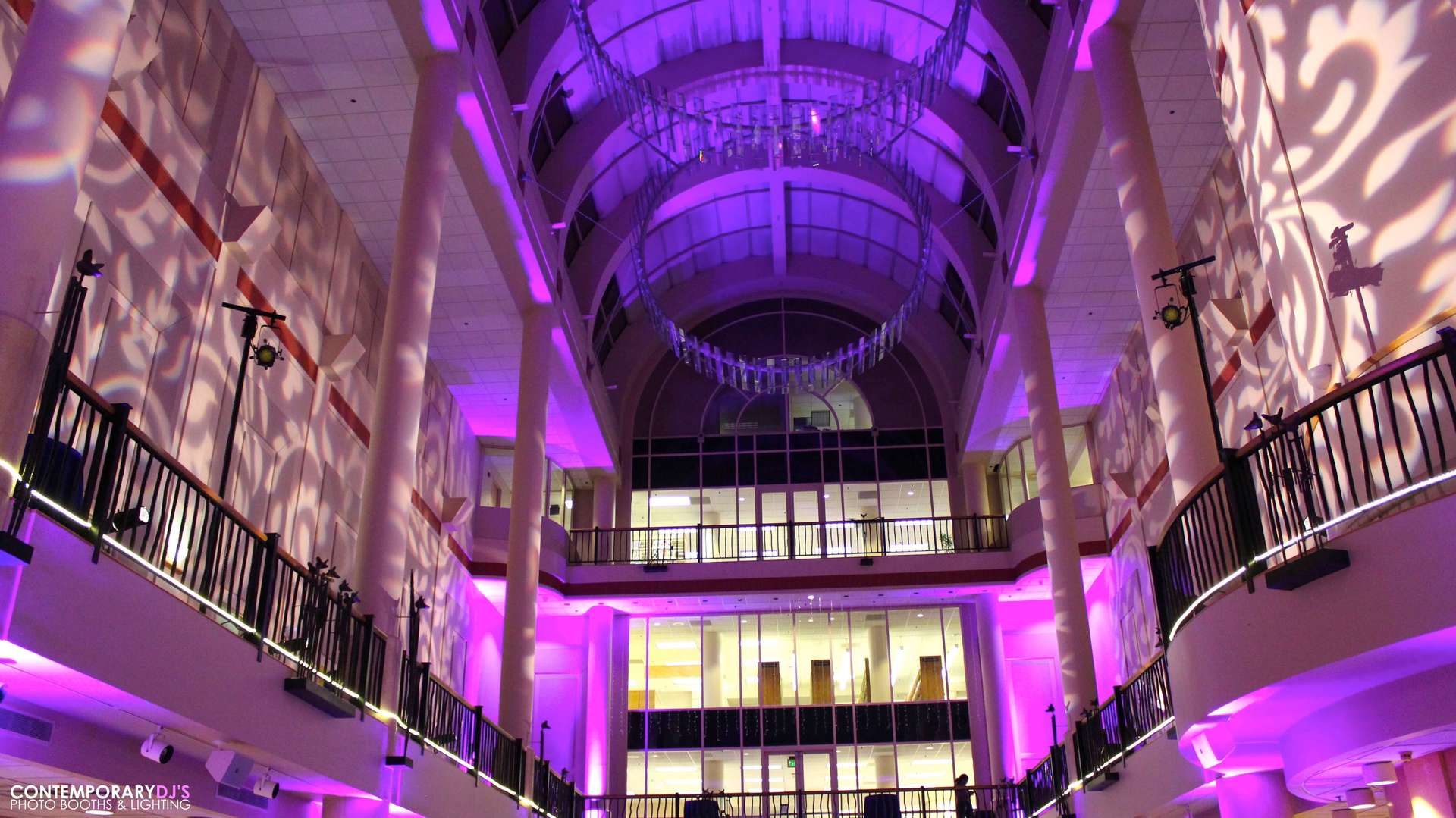 Tsakopoulos Library Galleria Wedding Uplighting Purple Design Lighting Brighten Up Event Lighting