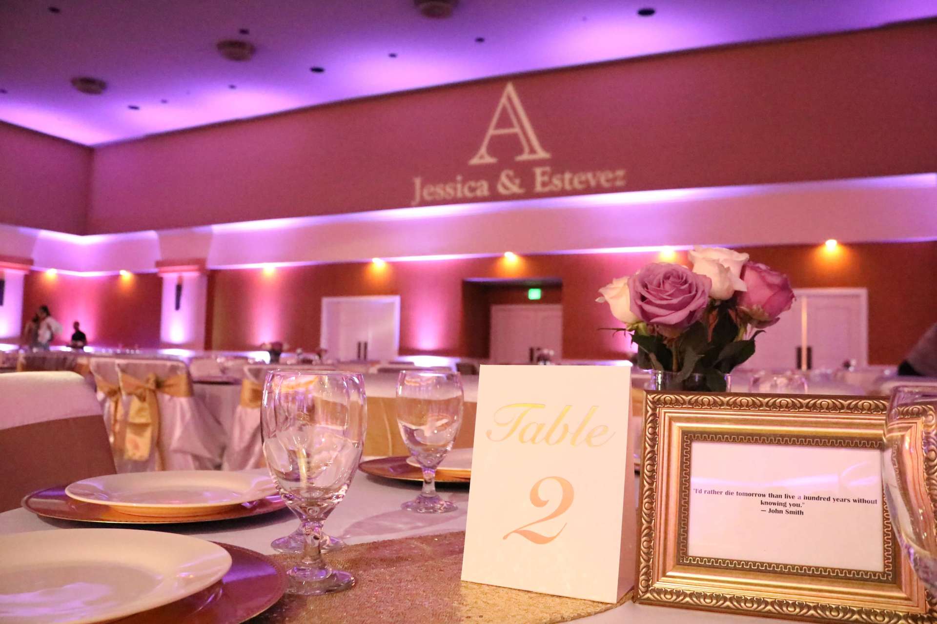 Rocklin Event Center Wedding Purple Uplighting Name Monogram Brighten Up Event Lighting