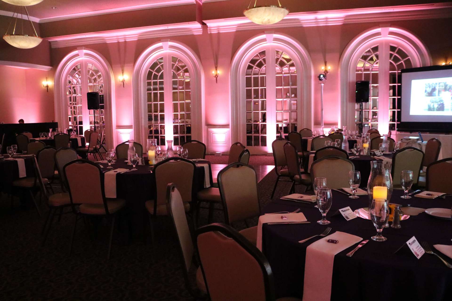 Wedgewood Sterling Hotel Wedding Pink Uplighting Decor