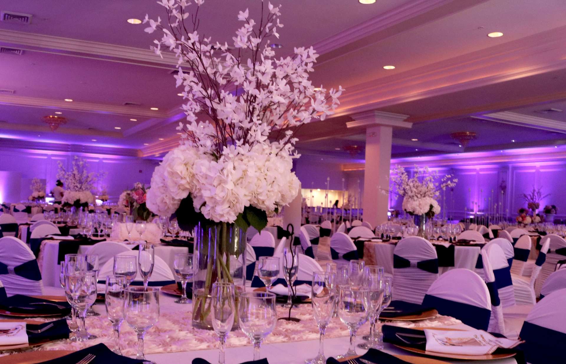 Grand Ballroom Sacramento Wedding Uplighting Purple Downtown Brighten Up Event Lighting