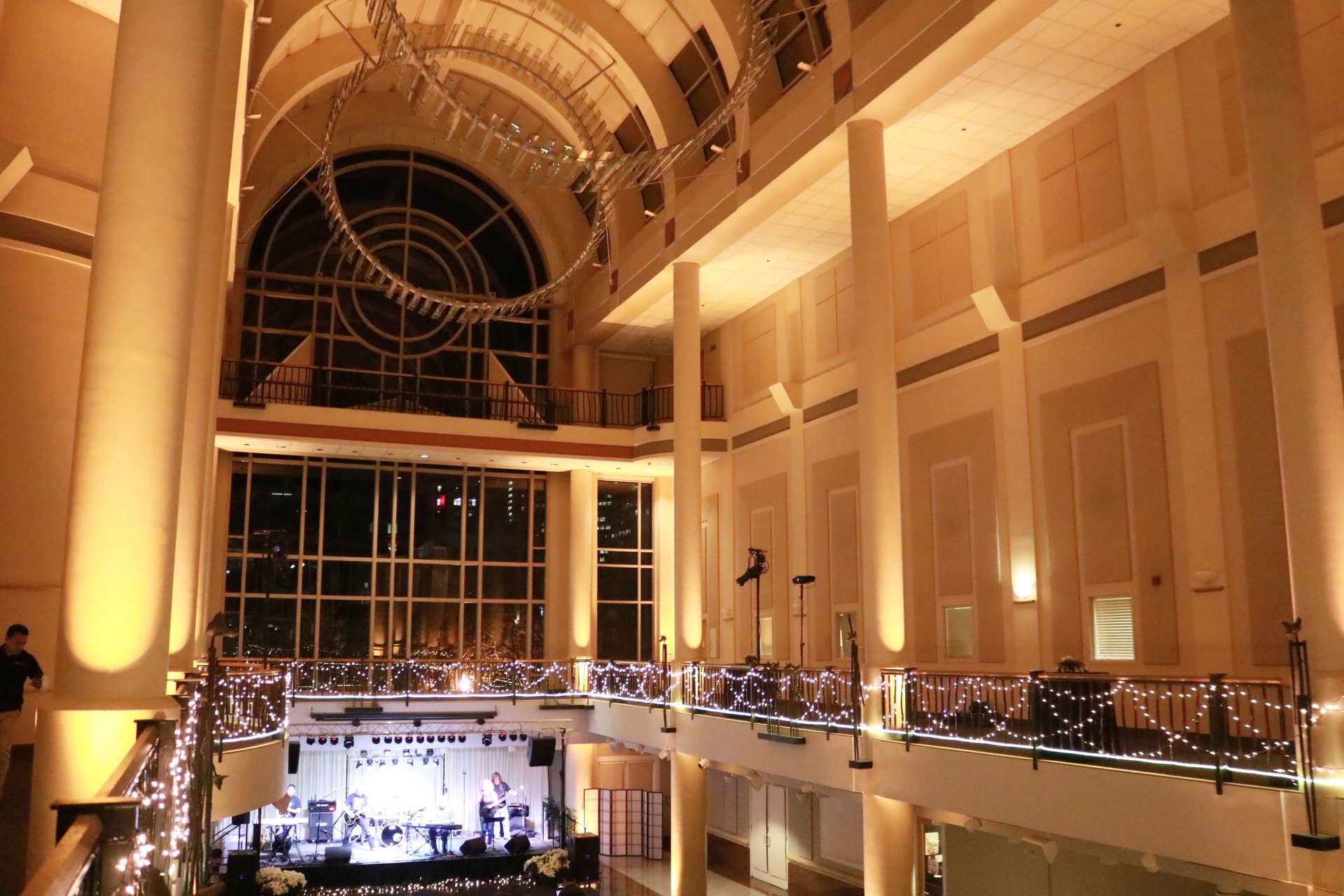 Corporate Event at Tsakopoulos Library Galleria Amber Gold Uplighting Brighten Up Event Lighting