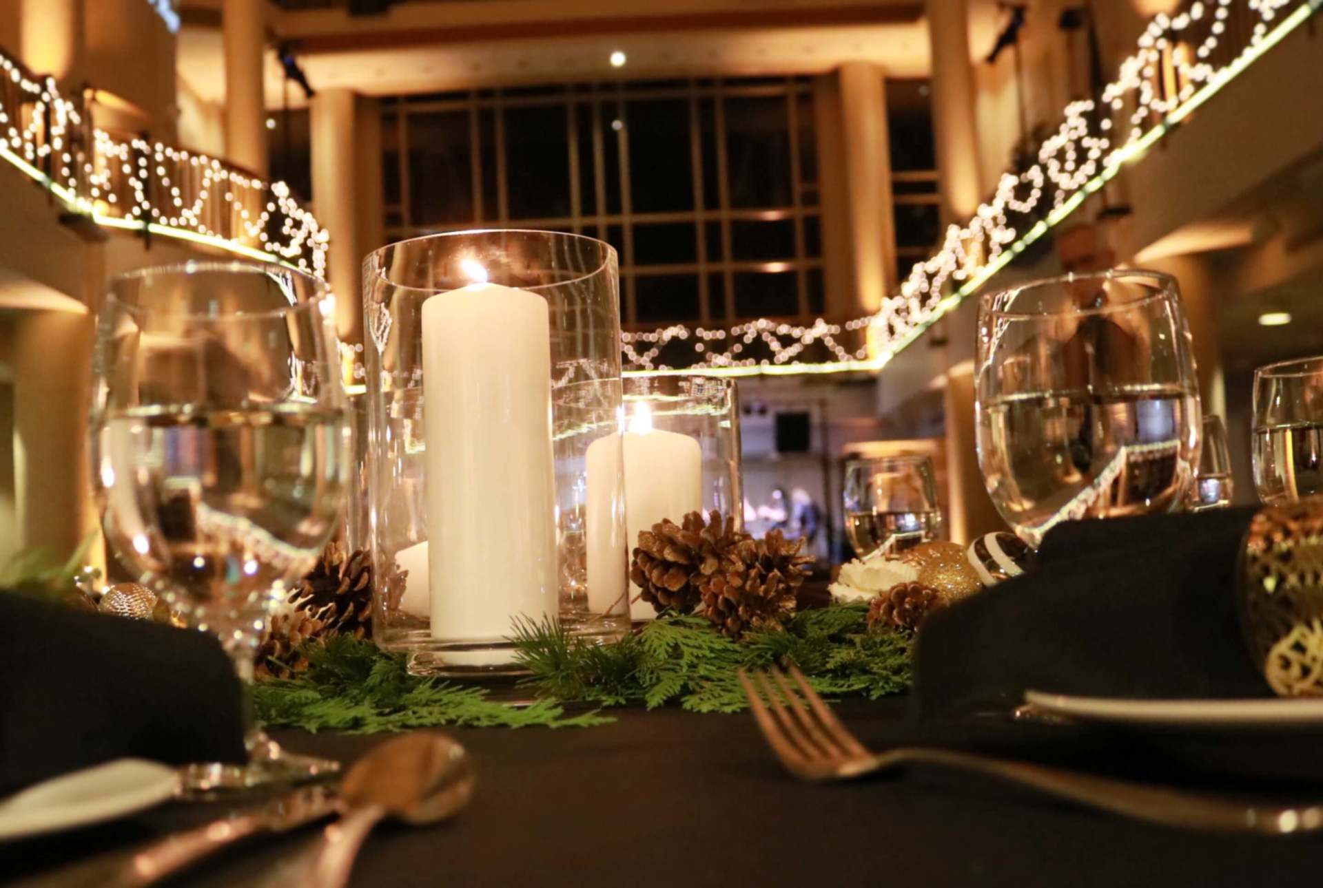 Company Party at Tsakopoulos Library Galleria Amber Gold Uplighting Brighten Up Event Lighting