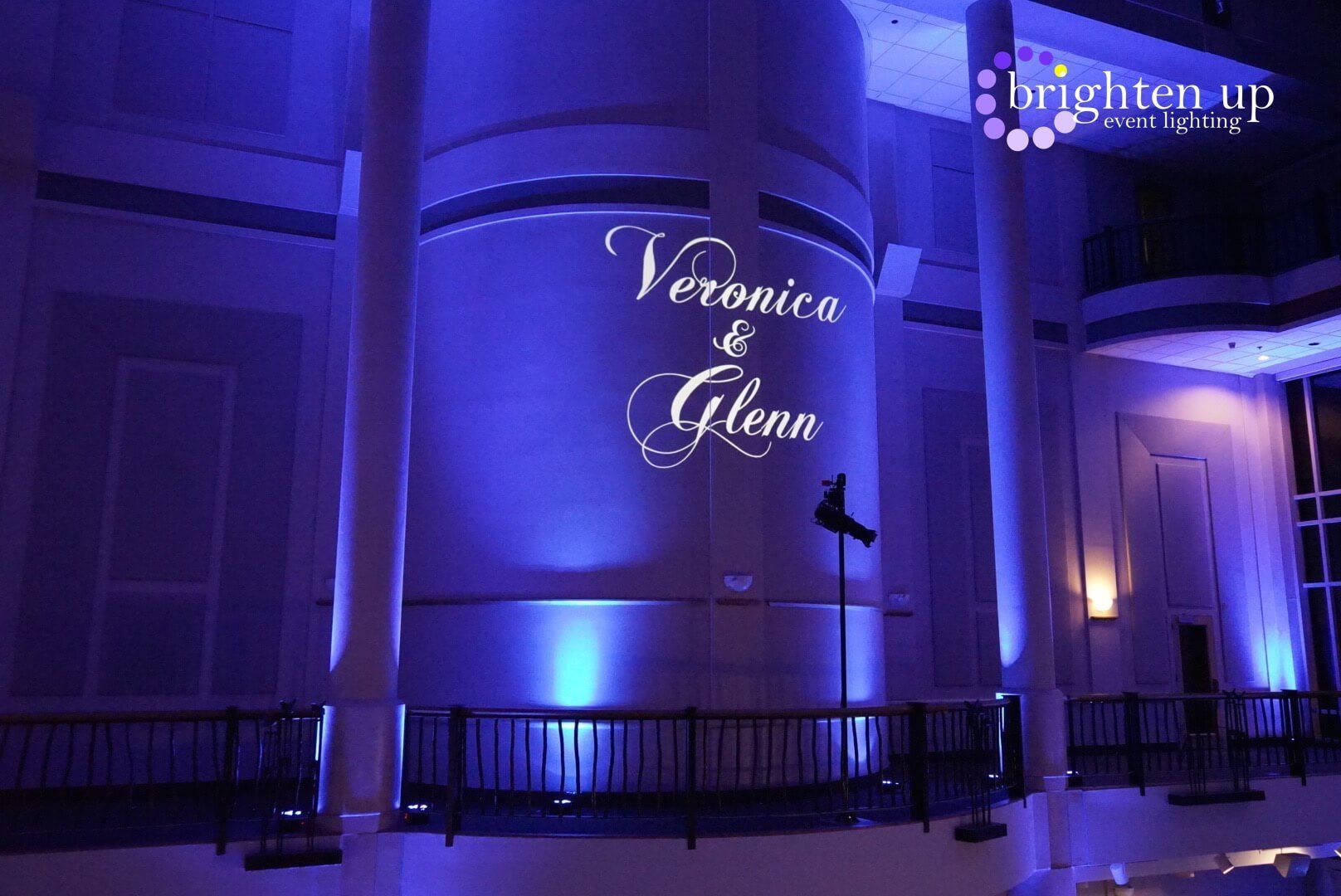 Tsakopoulos Library Galleria Wedding Royal Blue Uplighting Brighten Up Event Lighting