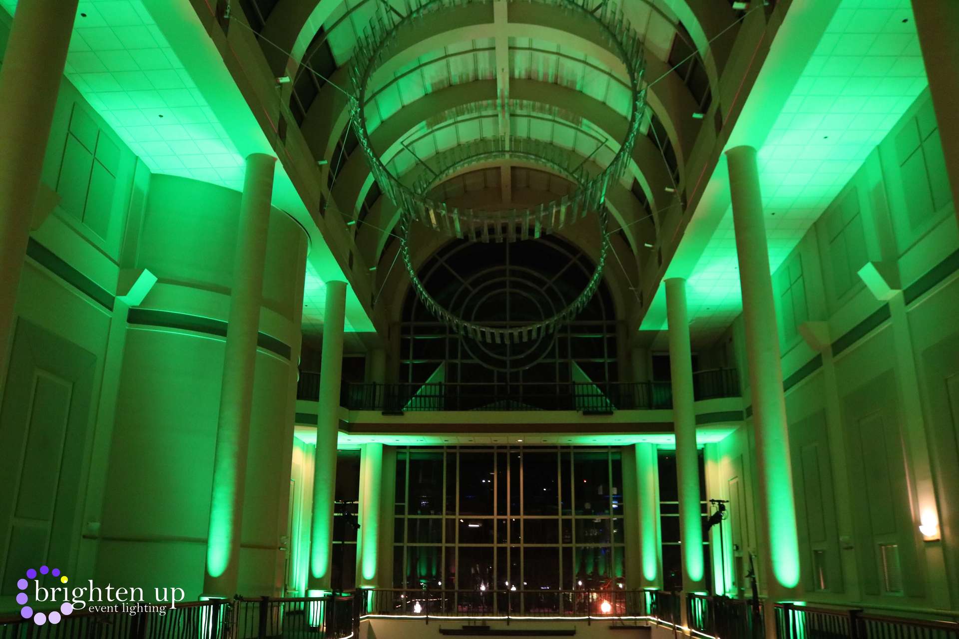 Tsakopoulos Library Galleria Wedding Green Emerald Uplighting Brighten Up Event Lighting