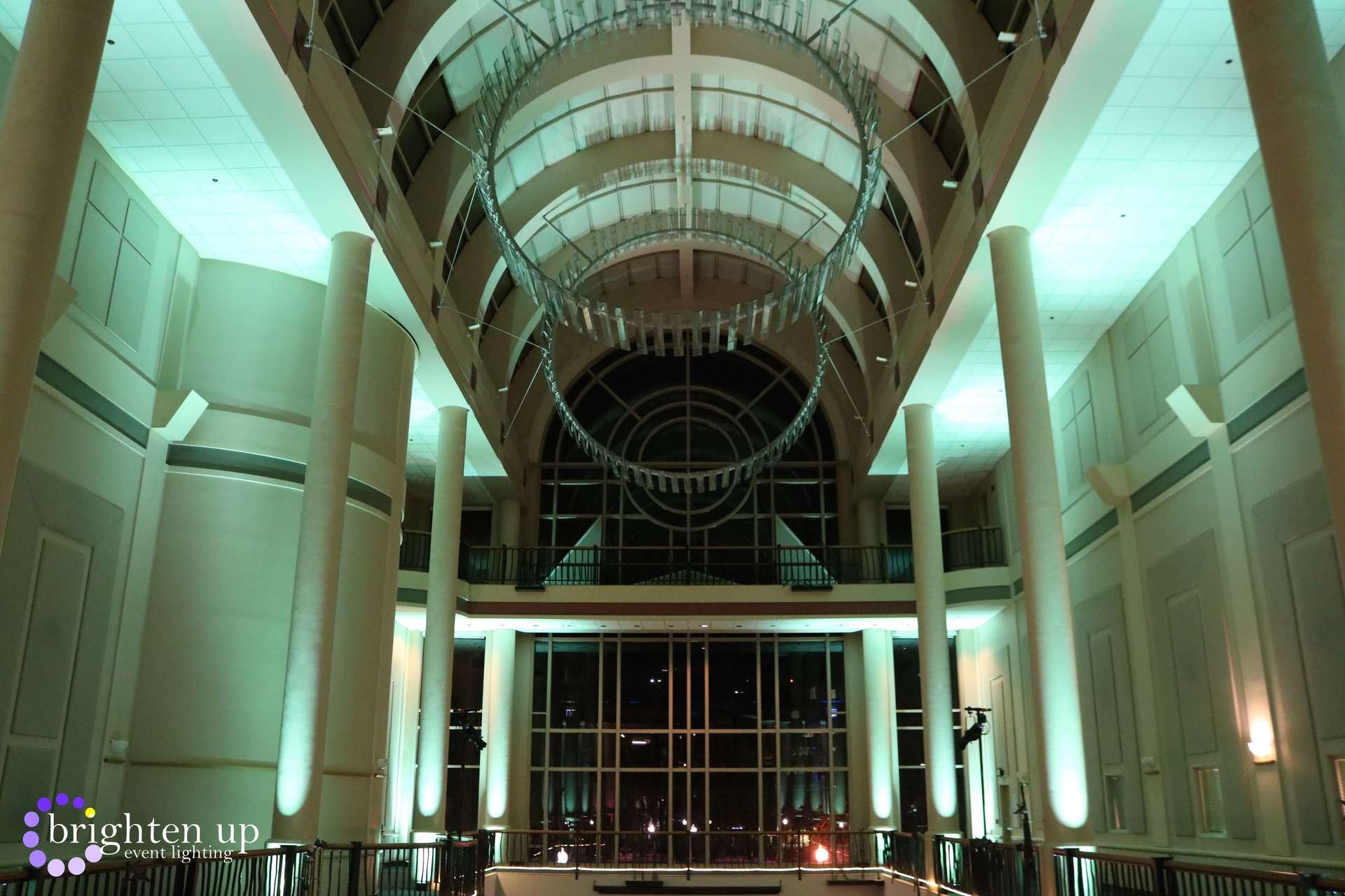 Tsakopoulos Library Galleria Mint Green Wedding Uplighting Brighten Up Event Lighting