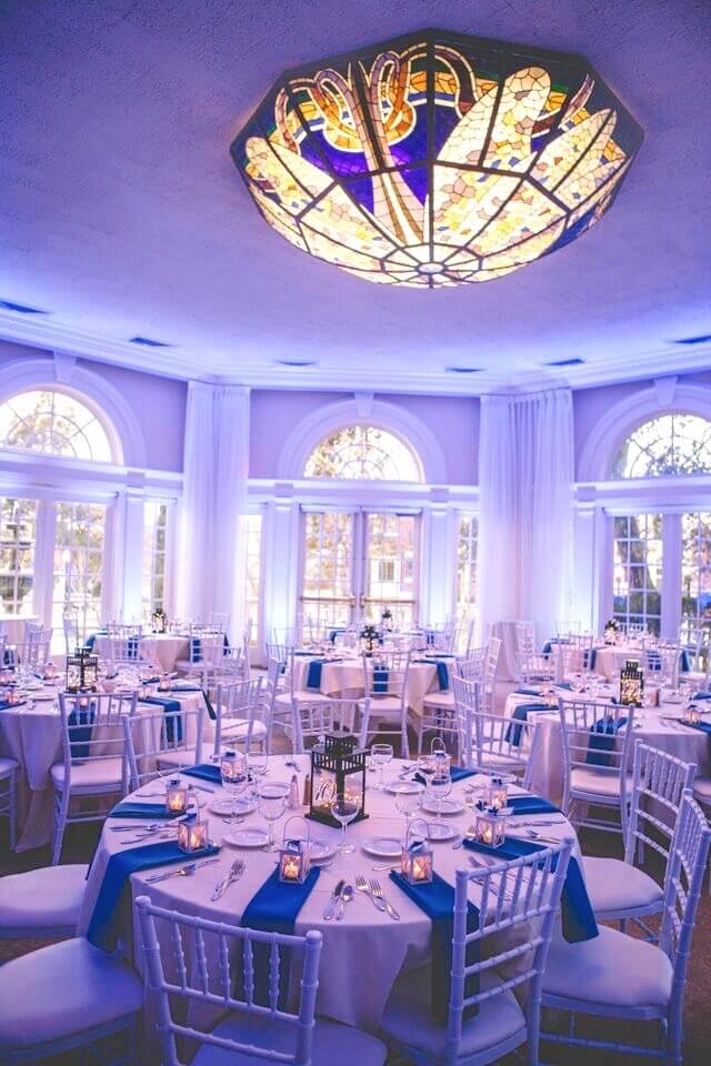 blue uplighting at Vizcaya Sacramento event wedding