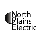 Logo for North Plains Electric, black text with gradient circle, "CPE" letters.
