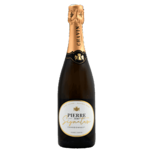 Mousserende wijn uit Frankrijk, Pierre Chavin Signature Chardonnay met goudkleurige capsule en wit etiket