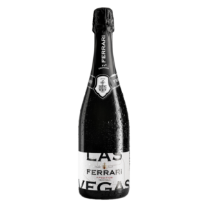 Mousserende wijn uit Italië, Ferrari Las Vegas Edition in zwarte fles met opvallend zilver-wit etiket en glamourlook