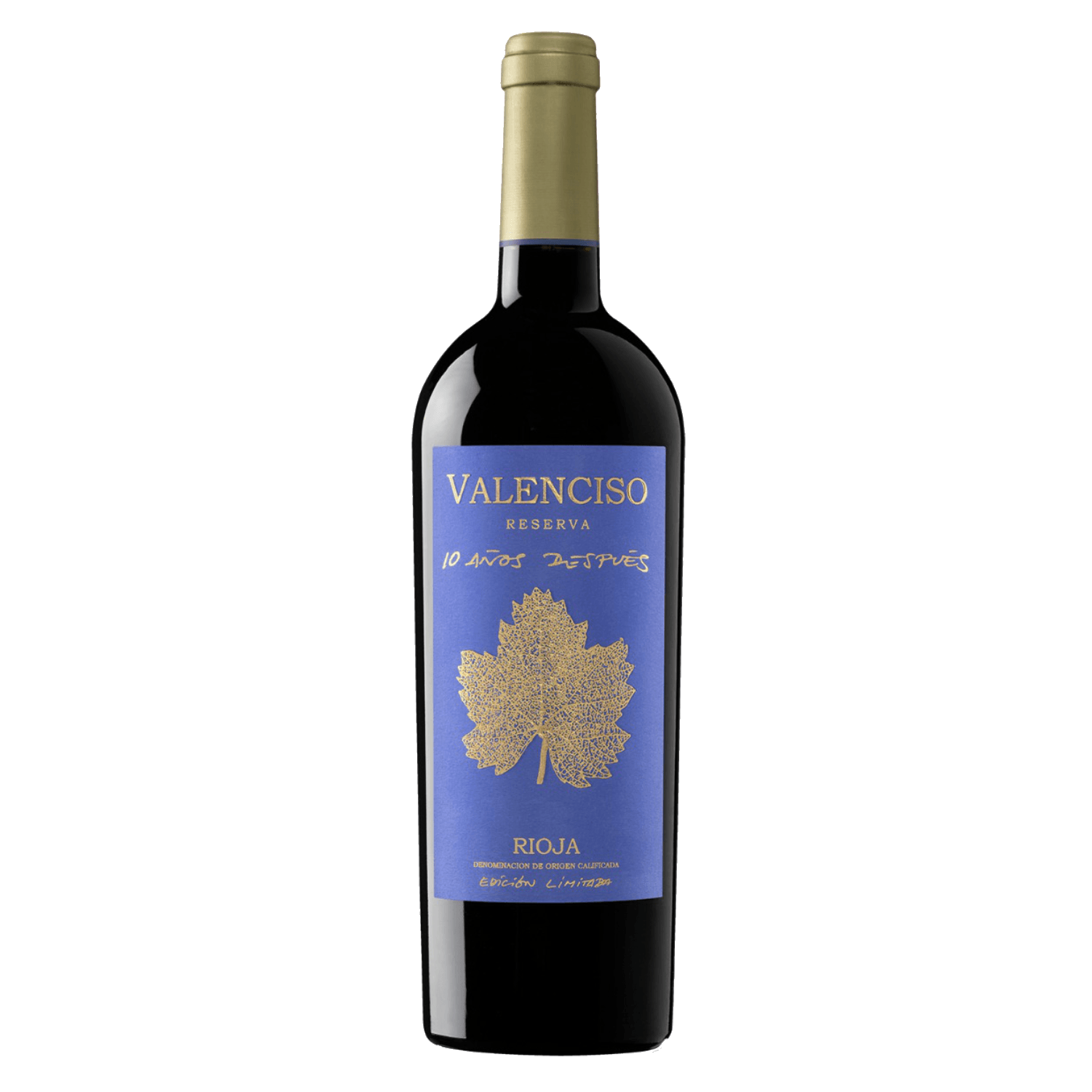 Spaanse wijn van Tempranillo uit Rioja, Valenciso Reserva 10 Años Después met paars etiket en verfijnde rode wijn