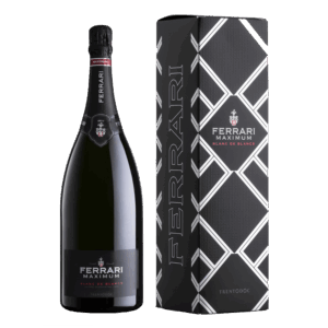 Ferrari Maximum Blanc de Blancs wijn in zwarte geschenkdoos – elegante mousserende wijn uit Trento Italië