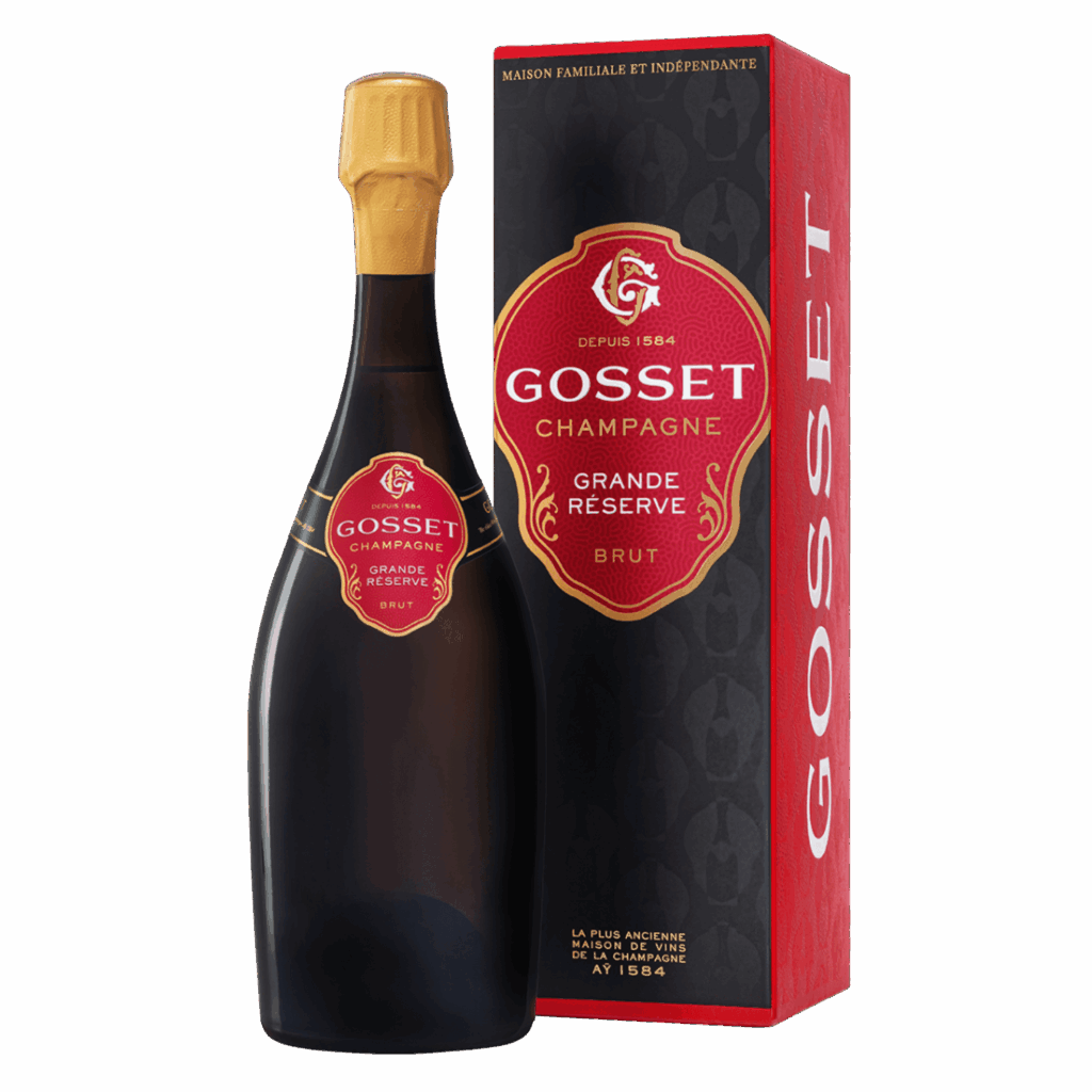Gosset Grande Réserve champagne wijn in luxe rode doos – krachtige brut wijn uit de oudste champagnehuis van Frankrijk