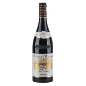 Franse wijn van Syrah uit Côte-Rôtie Rhône, Château d’Ampuis van Guigal met luxe etiket en elegante rode wijn met kracht