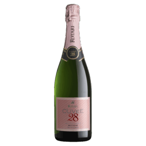 Mousserende wijn – Rotari Cuvée 28 rosé wijn uit Trentino Italië met roze etiket en elegante presentatie