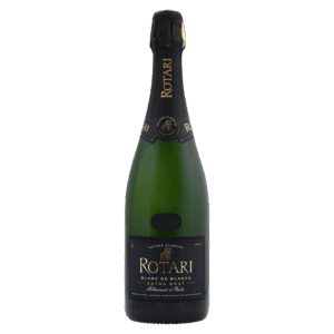 Mousserende witte wijn – Rotari Blanc de Blancs wijn uit Trentino Italië met elegante zwarte fles en gouden details