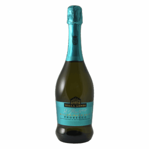 Mousserende witte wijn – Villa Sandi Prosecco wijn in fles met turquoise etiket, frisse Italiaanse wijn brut