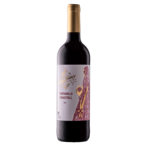 Spaanse wijn van Tempranillo en Monastrell uit Valencia, De Moya met kunstzinnig etiket en soepele rode wijn met karakter