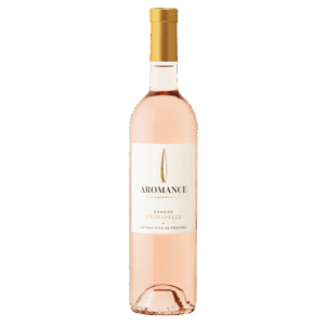 Rosé wijn uit Provence Frankrijk, Aromance wijn van Domaine Tourtourelle met wit etiket en goudkleurige dop