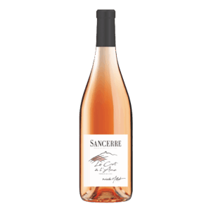 Rosé wijn uit Sancerre Frankrijk, wijn van Le Coteau de l’Arena in slanke fles met wit etiket en zachte kleur