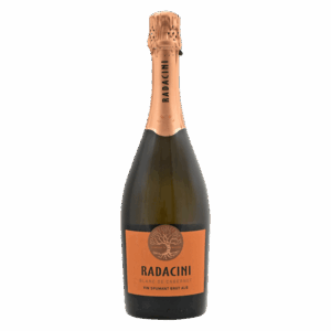 Mousserende Radacini wijn in roségouden fles met oranje etiket, blanc de cabernet brut rosé wijn uit Moldavië