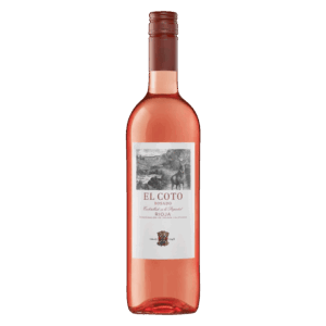 Rosé wijn uit Rioja Spanje, El Coto wijn met traditioneel wit etiket en levendige roze kleur, Spaanse rosé wijn