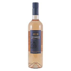 Rosé wijn uit Provence Frankrijk, Estandon wijn in elegante fles met donkerblauw etiket en zachte wijnkleur