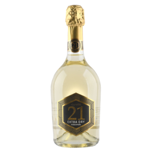 Cuvée 21 Extra Dry mousserende wijnfles met gouden etiket, frisse wijn uit Italië met verfijnde bubbels