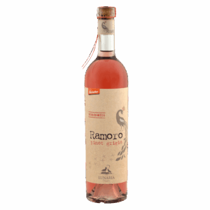 Rosé wijn Ramoro uit Italië, wijn van Pinot Grigio met biologisch etiket in natuurlijke stijl, Lunaria wijn