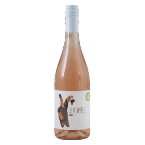 Rosé wijn uit Frankrijk, Je m’appelle wijn in speelse fles met stripachtig etiket en lichtroze wijnkleur