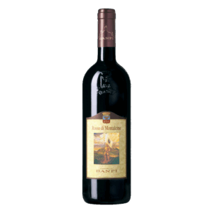 Italiaanse wijn van Sangiovese uit Toscane, Rosso di Montalcino van Banfi met klassiek etiket en volle rode wijn