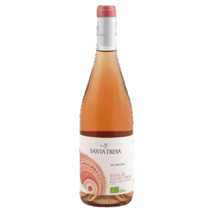 Rosé wijn uit Sicilië Italië, biologische wijn van Santa Tresa in fles met wit etiket en roze accenten